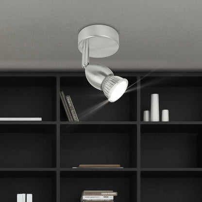 Foco Bala AJP/Alemar 10415: Dimensiones del elegante foco articulado en níquel satinado. Compatible con bombillas GU10 LED.  Compra en luzguru.com
