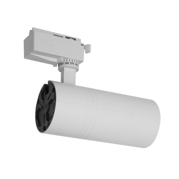 Foco de carril ANZO 20W blanco instalado en un sistema de rieles.