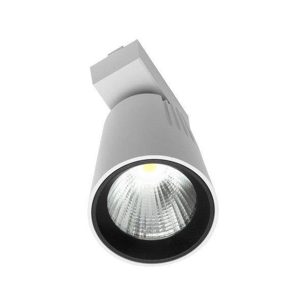 Foco Carril LED 20W 2700K Telma Blanco de Fabrilamp, ángulo de iluminación.