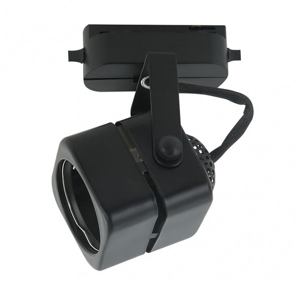 Foco de carril Arta GU10 negro, diseño cubo, orientable 180º. Fabrilamp en luzguru.com