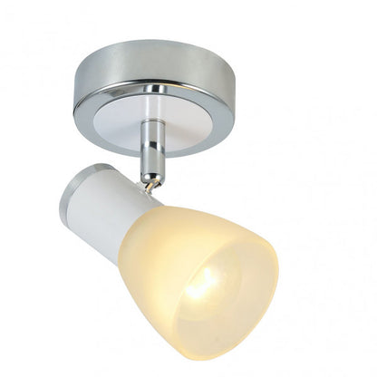 Foco Cholo Blanco/Cromo E14 - Detalle de la tulipa de cristal, Fabrilamp, luzguru.com