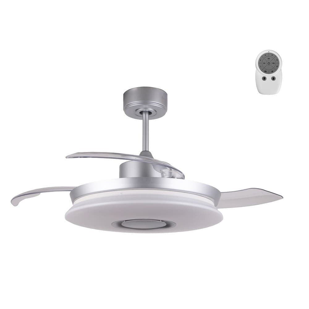 Ventilador Gaby fabricado en acero color plateado con palas de ABS