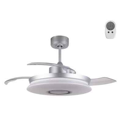 Ventilador Gaby fabricado en acero color plateado con palas de ABS