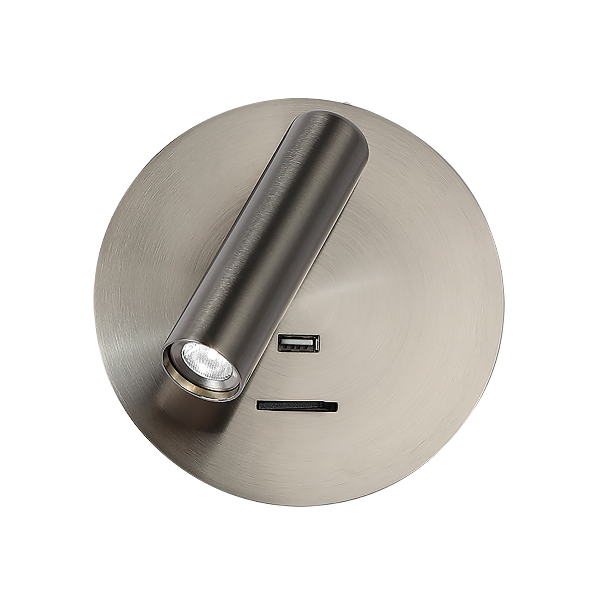 Aplique Giotto Redondo Níquel 3W con Puerto USB Fabrilamp - vista principal | Fabrilamp / Abrila · Ref. 171561R03