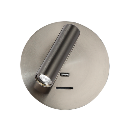 Aplique Giotto Redondo Níquel 3W con Puerto USB Fabrilamp - vista principal | Fabrilamp / Abrila · Ref. 171561R03