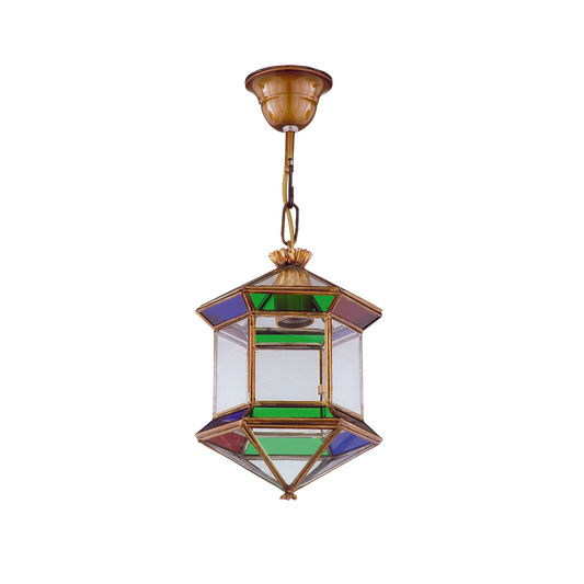 Farol Colgante Granadino Hexagonal 21x21 cm Bronce con Cristales de Colores Fabrilamp - vista principal | Fabrilamp / Abrila · Ref. 1.973-COLORES