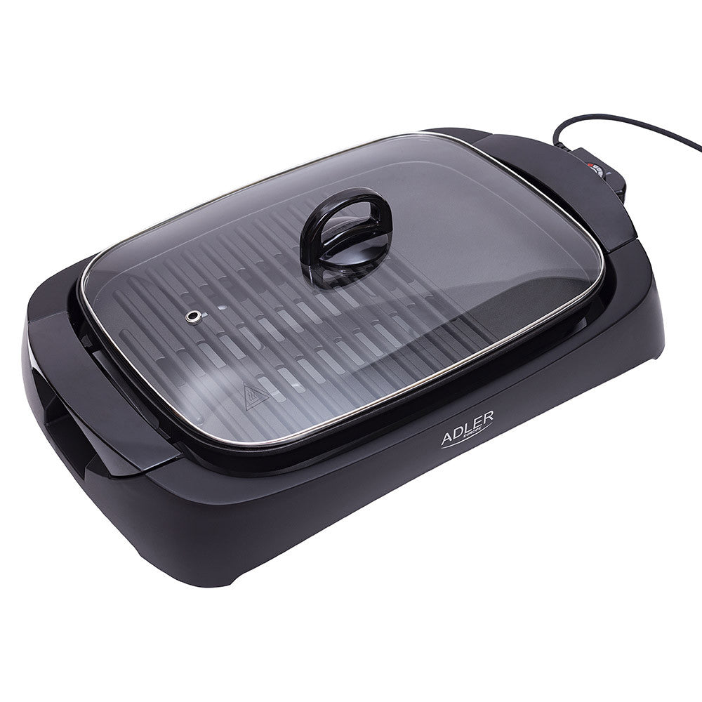 Grill eléctrico con regulador de temperatura y tapa de vidrio