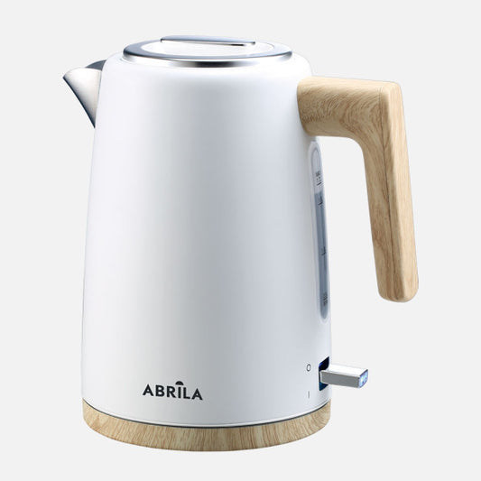 Hervidor de Agua Thaler 1,7 L 2200 W Blanco/Haya/Plata Fabrilamp - Vista frontal principal en fondo blanco | LuzGurú