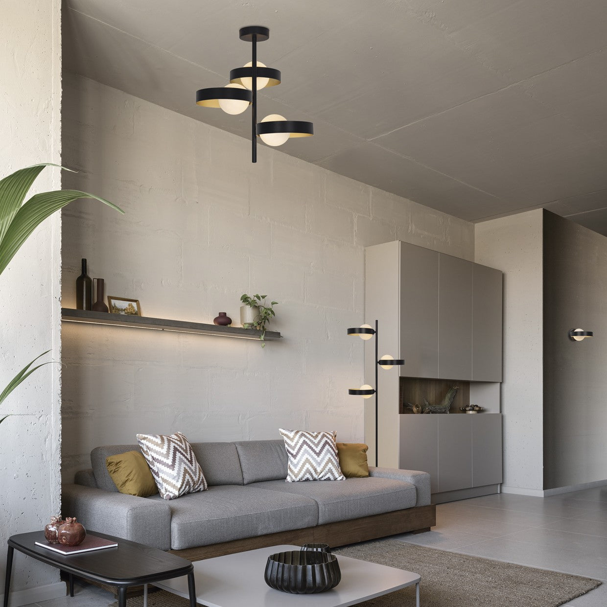 Medidas Lámpara Techo Arianna 3 Luces Negro-Oro AJP/Alemar Ref. 60422 - luzguru.com
