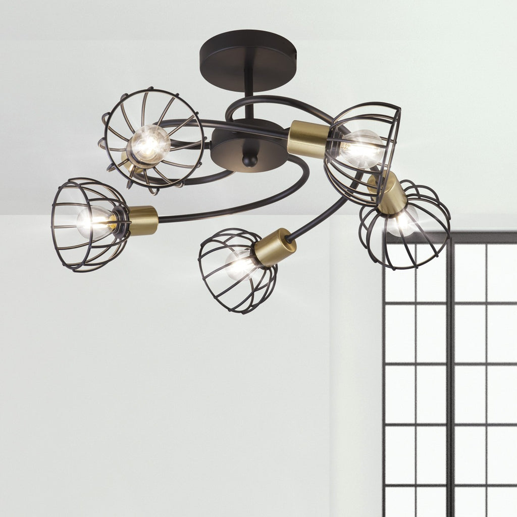 Lámpara Bermeo Negra 5 Luces AJP/Alemar (Ref. 60177): Descubre sus elegantes dimensiones y disfruta de su moderna iluminación. LuzGuru.com
