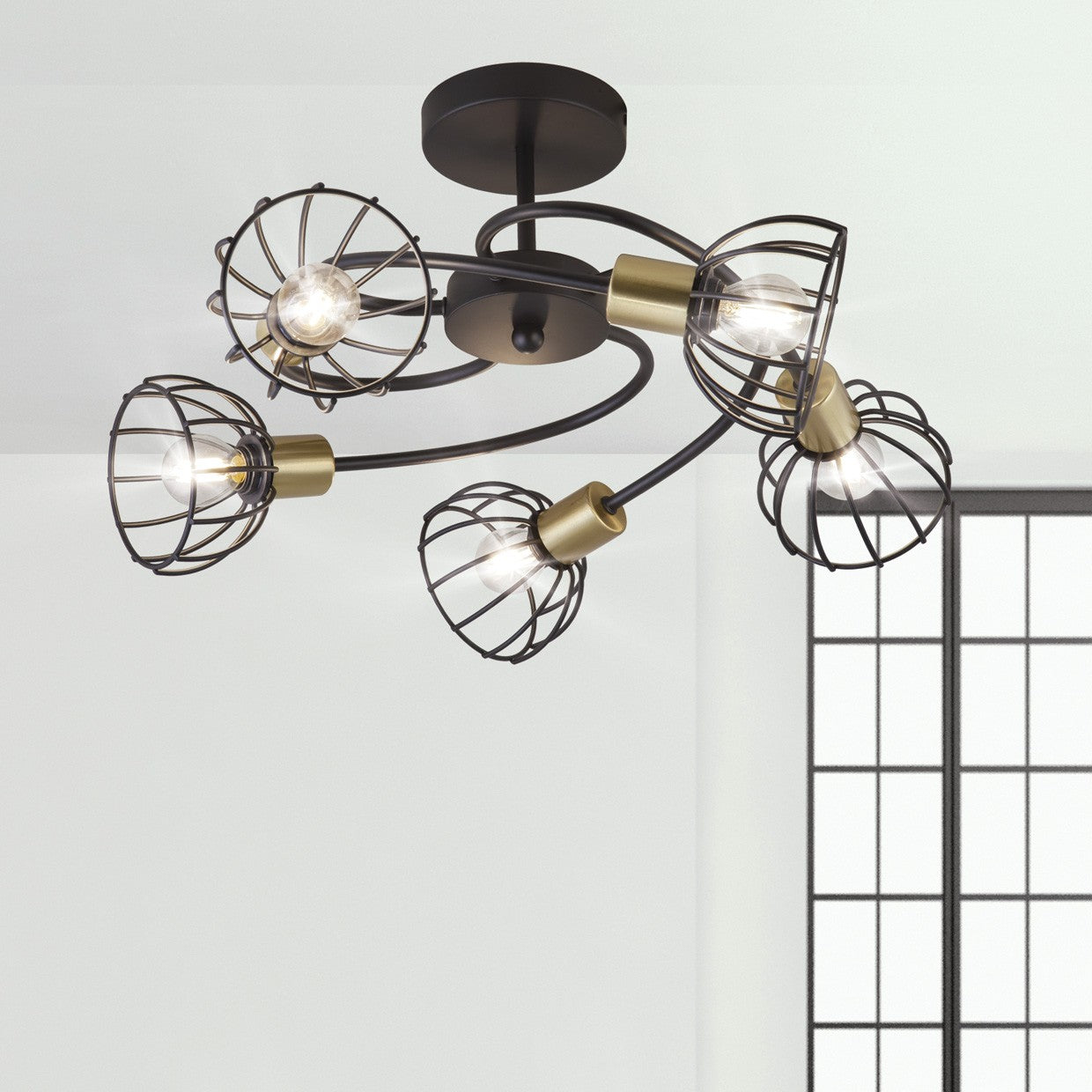 Lámpara Bermeo Negra 5 Luces AJP/Alemar (Ref. 60177): Descubre sus elegantes dimensiones y disfruta de su moderna iluminación. LuzGuru.com
