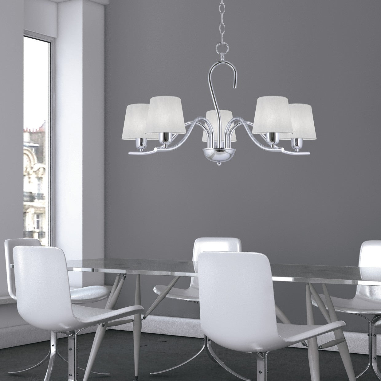 Lámpara colgante Natalie Cromo AJP/Alemar (Ref. 60275) - Medidas detalladas.  Iluminación elegante de 5 luces E-14 para tu hogar. LuzGuru.com
