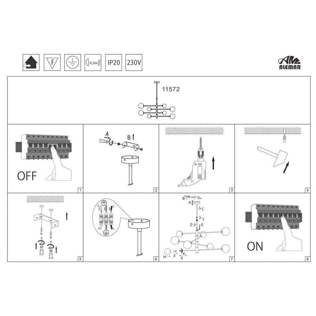 Lámpara Cosmica Latón AJP/Alemar (Ref. 11572): Dimensiones detalladas. Ilumina tu espacio con estilo y sofisticación.  Compra en luzguru.com
