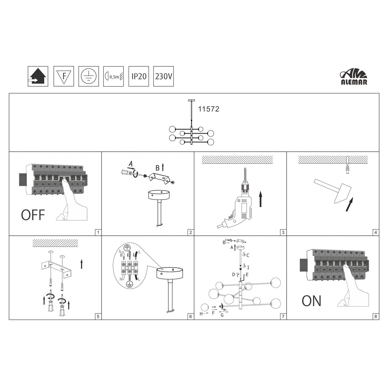 Lámpara Cosmica Latón AJP/Alemar (Ref. 11572): Dimensiones detalladas. Ilumina tu espacio con estilo y sofisticación.  Compra en luzguru.com
