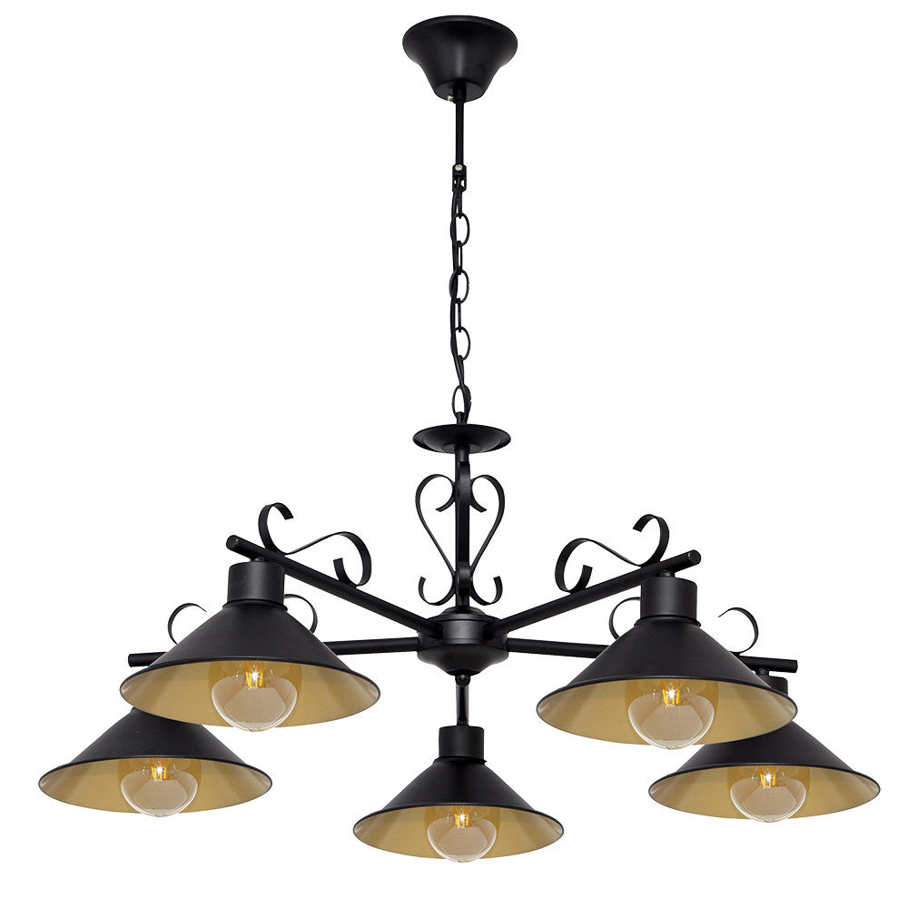 Lámpara rústica Azalea Fabrilamp / Abrila 151055016 para salón y comedor con 5 luces en negro y oro