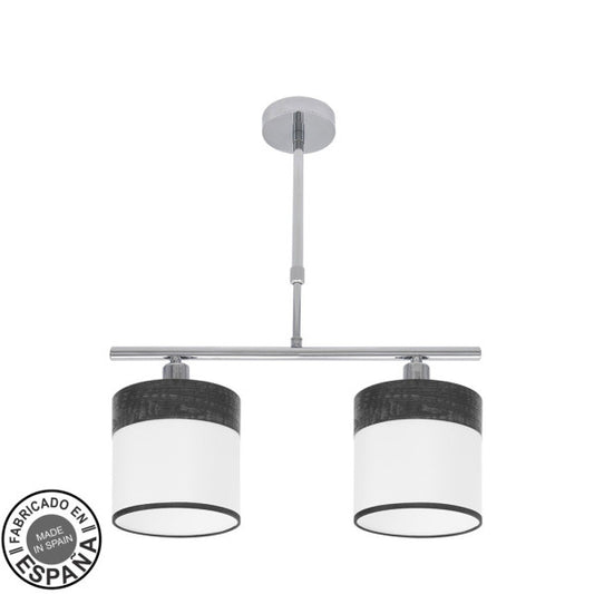 Lámpara Cloe 2xE14 Cromo/Blanca-Madera Negra de Fabrilamp. Diseño moderno y elegante para tu hogar.