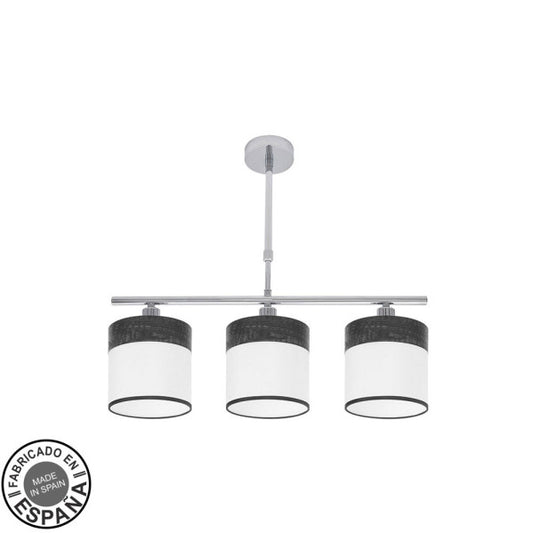 Lámpara Cloe 3xE14 Cromo/Blanca-Madera Negra de Fabrilamp. Diseño moderno y elegante para tu hogar.