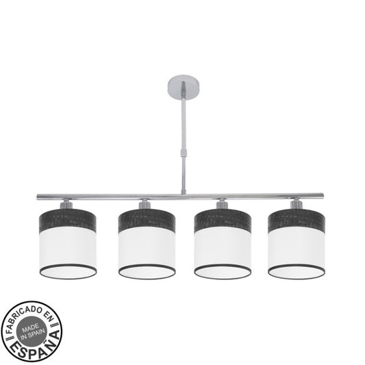 Lámpara Cloe 4xE14 Cromo/Blanca-Madera Negra de Fabrilamp. Diseño moderno y elegante para iluminar tu hogar.