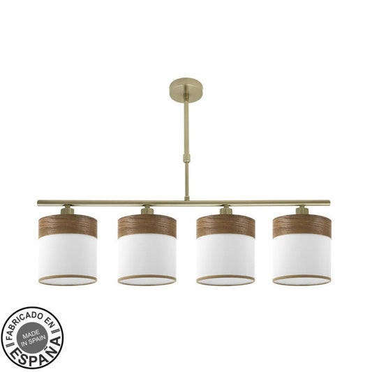 Lámpara Cloe 4xE14 Cuero/Blanco-Madera Oscura de Fabrilamp. Diseño moderno y elegante para iluminar tu hogar.