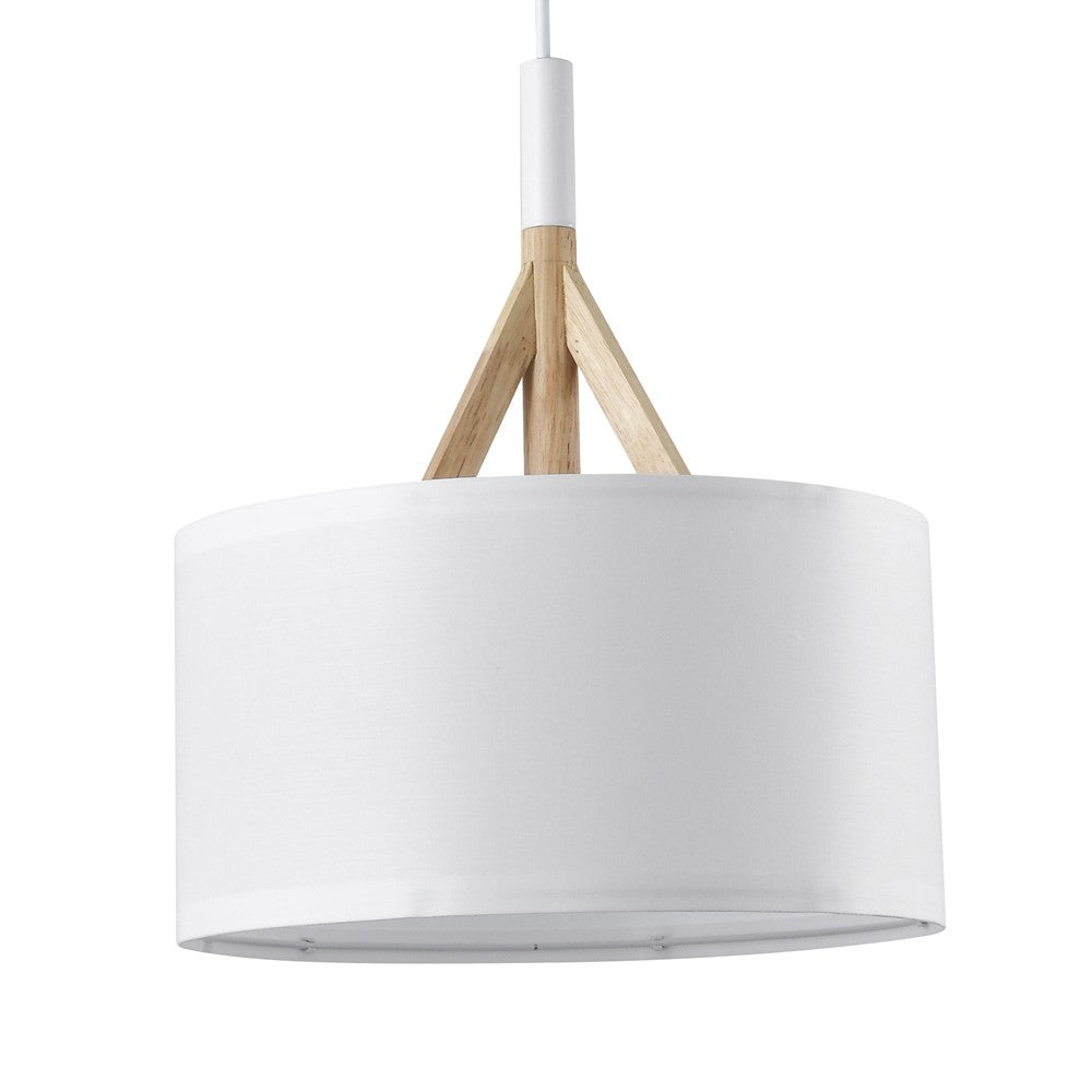 Lámpara Abi fabricada en madera y tela, color blanco