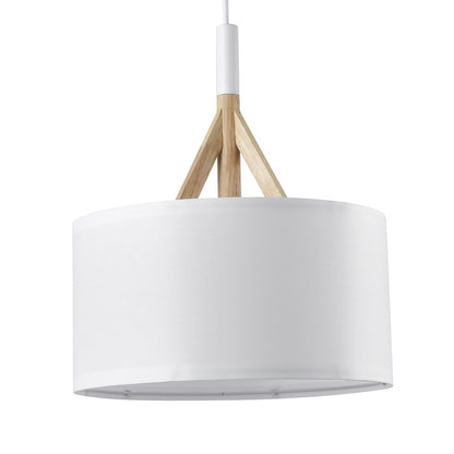 Lámpara Abi fabricada en madera y tela, color blanco