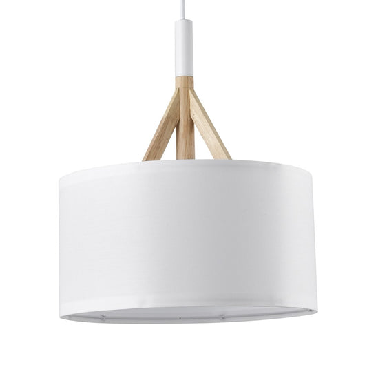 Lámpara Abi fabricada en madera y tela, color blanco