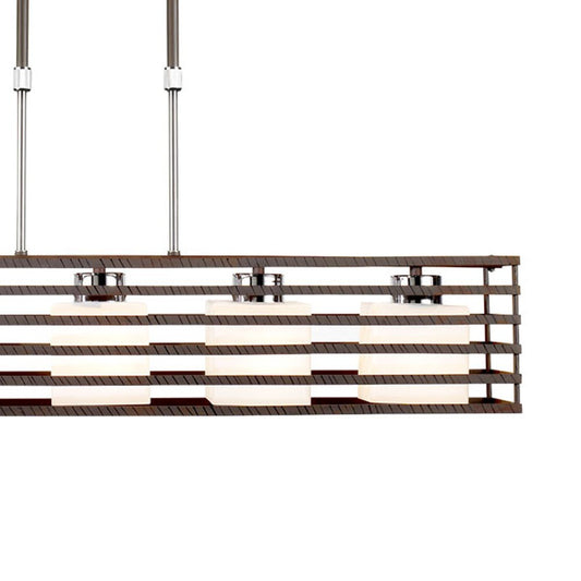 Lámpara Cell fabricada en metal color wengué con tulipas de cristal opal