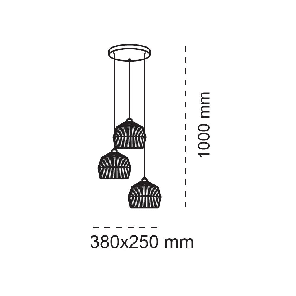 Lámpara Colgante Krabi 3 Luces E27 Ratán Negro CristalRecord - imagen 3 | CristalRecord