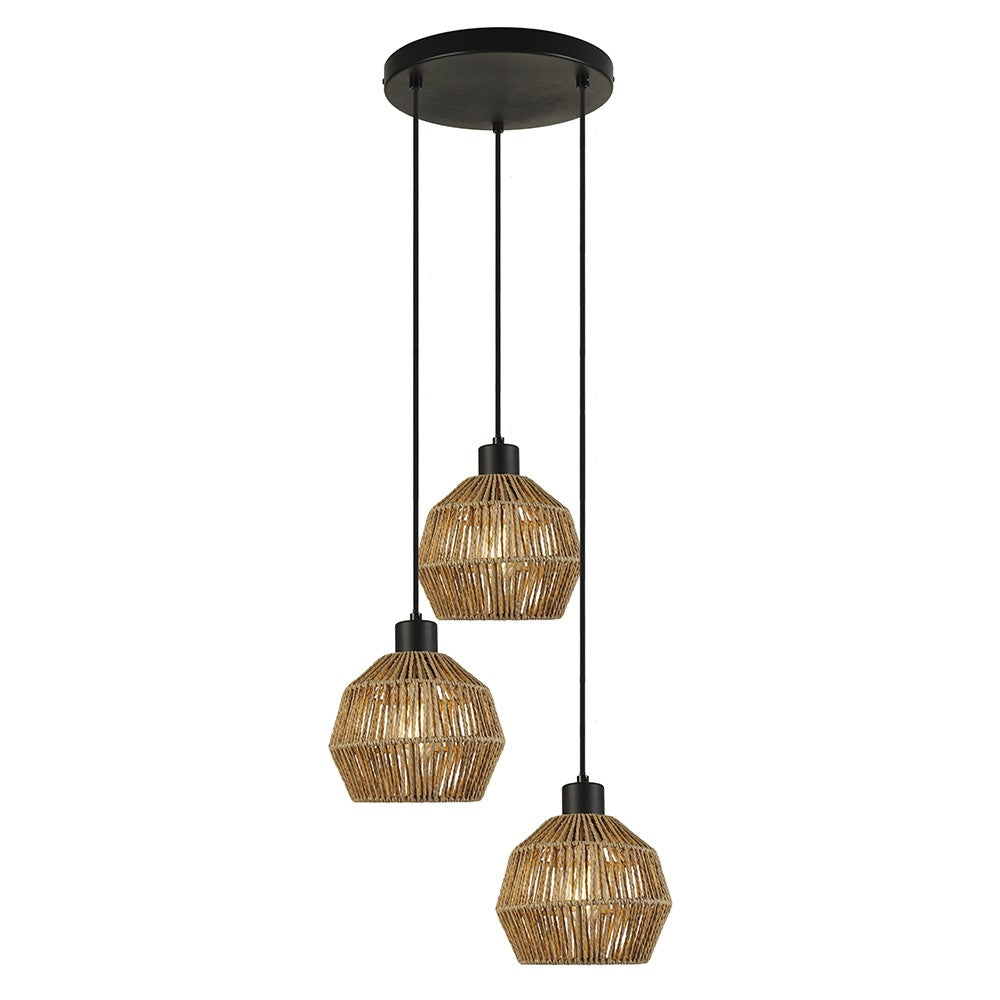Lámpara Colgante Krabi 3 Luces E27 Ratán Negro CristalRecord - vista principal | CristalRecord