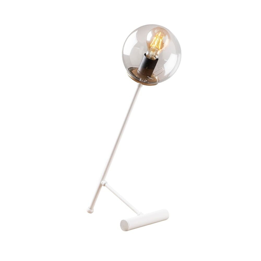 Lámpara de mesa CristalRecord Model 17 blanca con tulipa de cristal.