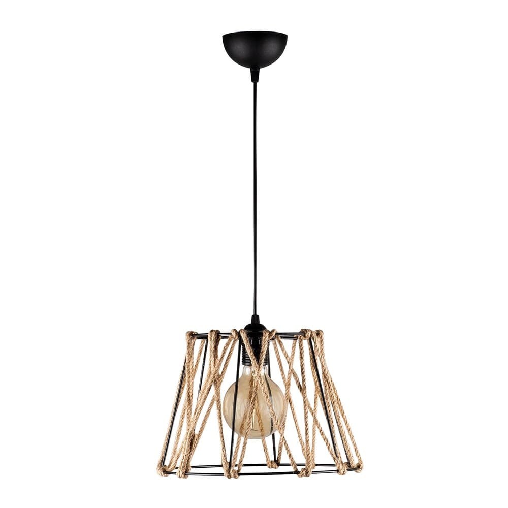 Lámpara Model 18 fabricada en metal negro y cuerda de cáñamo natural