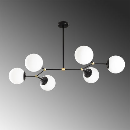 Lámpara colgante fabricada en metal negro y cristal mate color negro