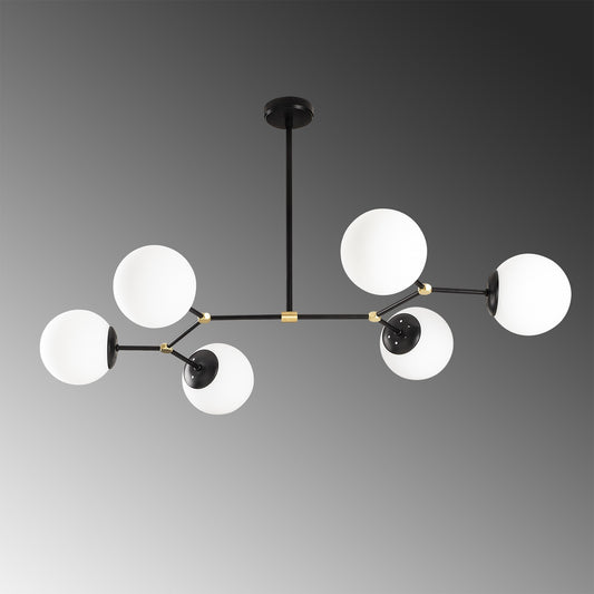 Lámpara colgante fabricada en metal negro y cristal mate color negro