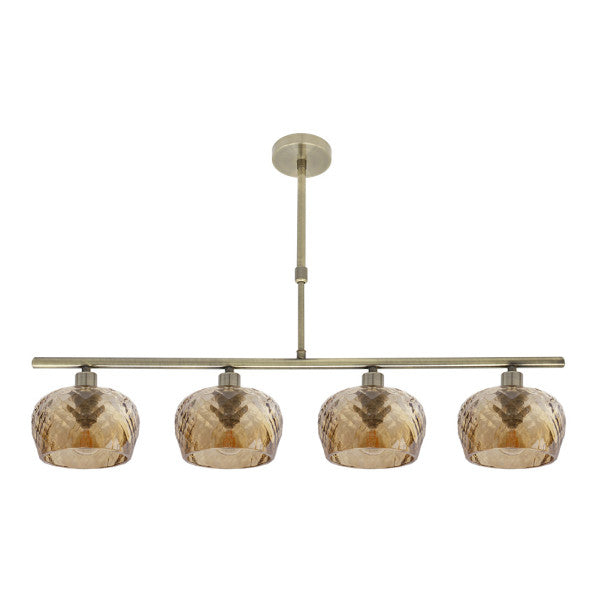 Lámpara Estela 4xE14 Cuero con tulipas de cristal tallado ámbar. Fabrilamp en luzguru.com