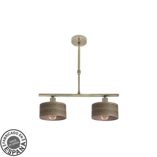 Lámpara Colgante Gilda 2 Luces E14 Cuero y Madera Oscura Fabrilamp - vista principal | Fabrilamp / Abrila