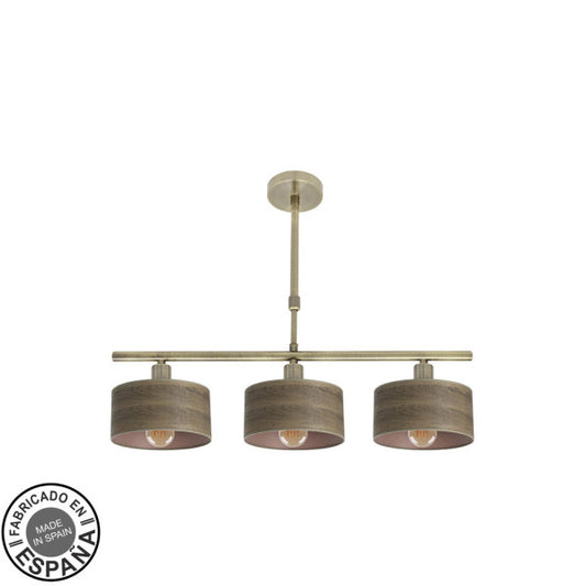 Lámpara de Techo Gilda 3 Luces E14 Cuero y Madera Oscura Fabrilamp - vista principal | Fabrilamp / Abrila