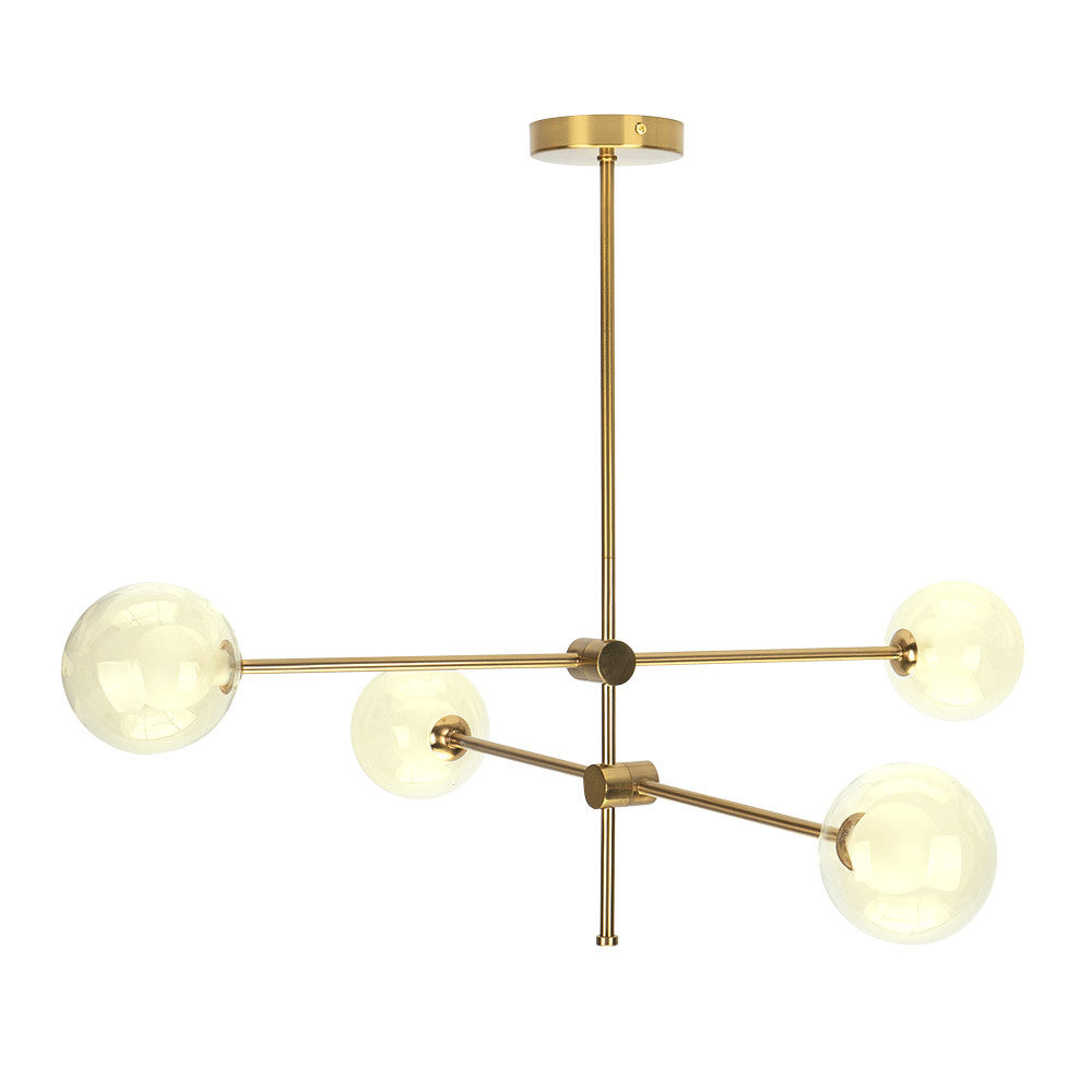 Lámpara Jerusalen fabricada en metal color bronce con tulipas de cristal transparente y blanco