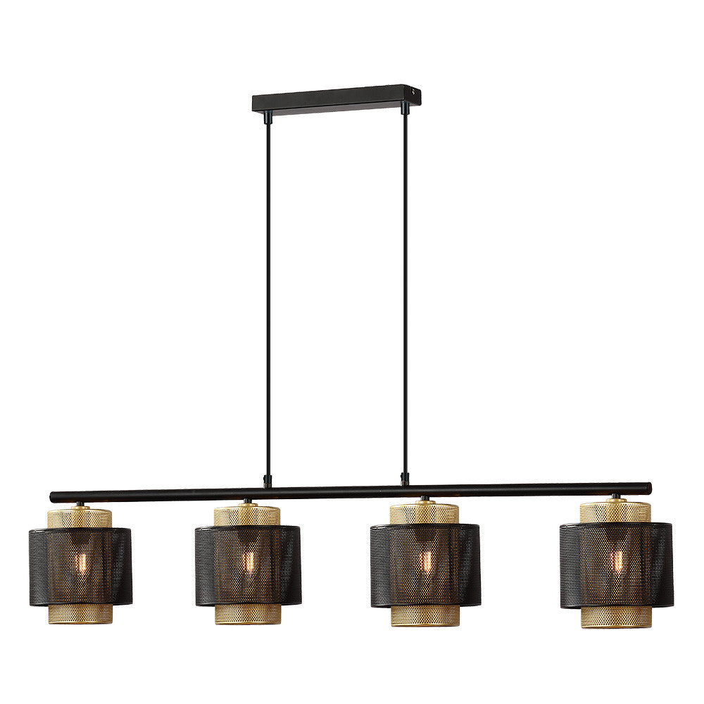 Lámpara Kyoto fabricada en metal color negro y oro, estilo vintage