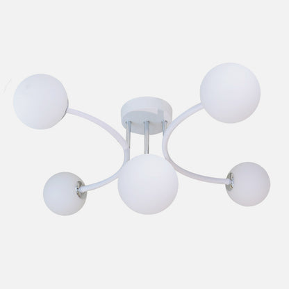 Lámpara La Habana fabricada en metal color blanco y cromo con tulipas de cristal