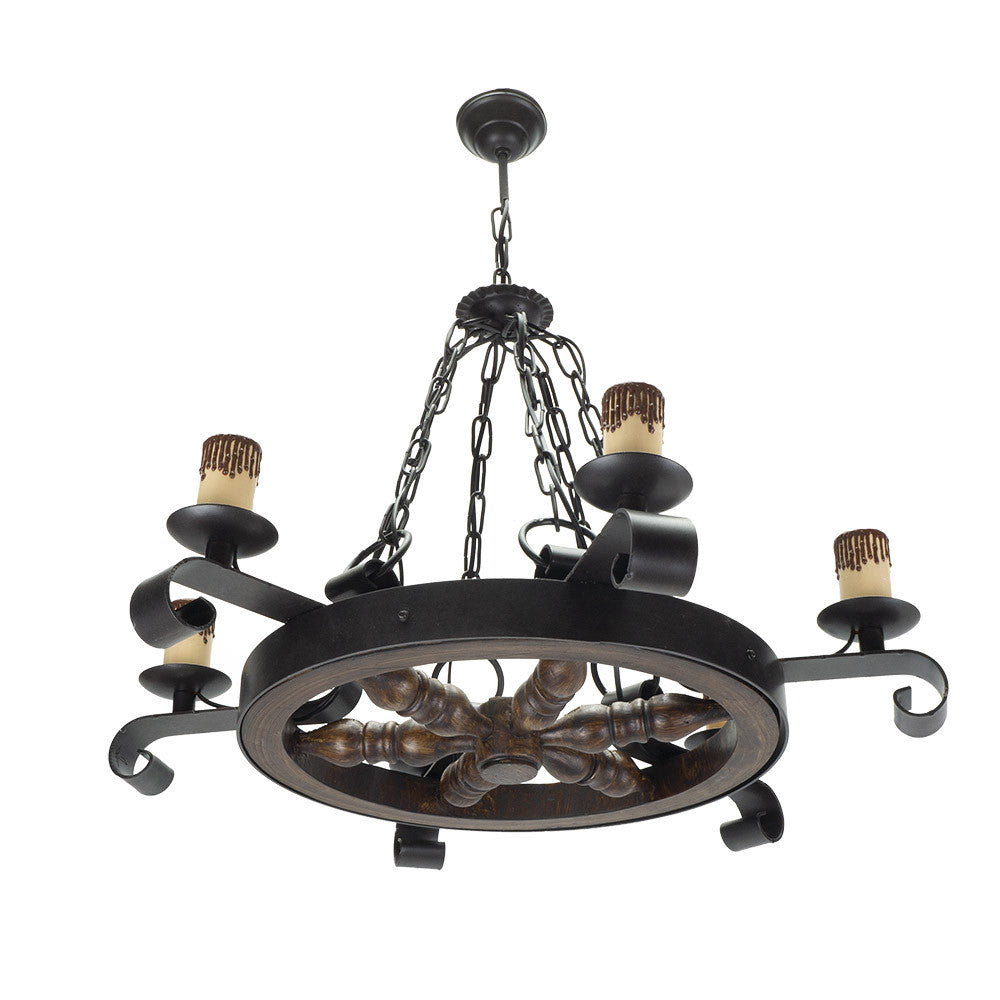 Lámpara Rústica de Rueda 6 Luces Fabrilamp / Abrila RUEDA 92.527/6