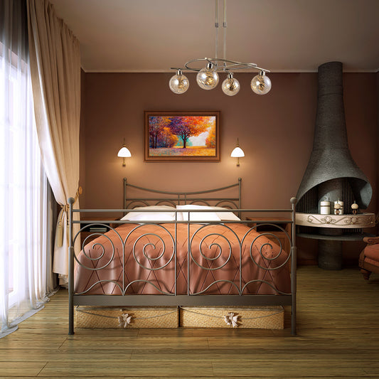Lámpara Varanasi fabricada en Metal color Cuero y Cristal Ámbar