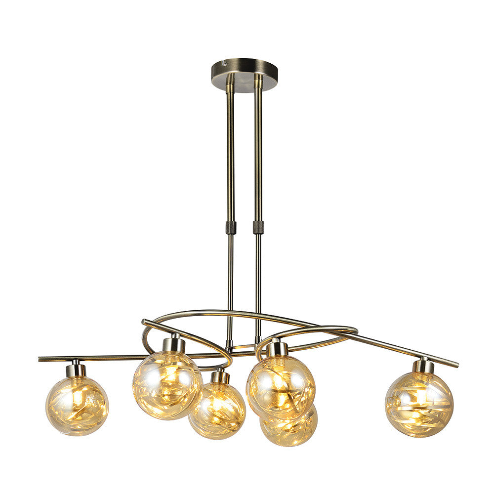 Lámpara Varanasi fabricada en metal color cuero con cristal ámbar