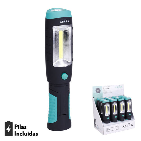 Linterna de Trabajo FOTON LED+COB 320 Lúmenes con Imán y Gancho Negro/Verde Fabrilamp - Vista frontal principal en fondo blanco | LuzGurú