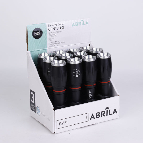 Linterna LED Extensible Centello 300 Lúmenes Negra Fabrilamp encendida con proyección de luz y ambiente | LuzGurú