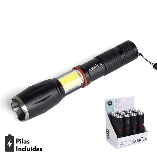 Linterna LED Extensible Centello 300 Lúmenes Negra Fabrilamp - Vista frontal principal en fondo blanco | LuzGurú