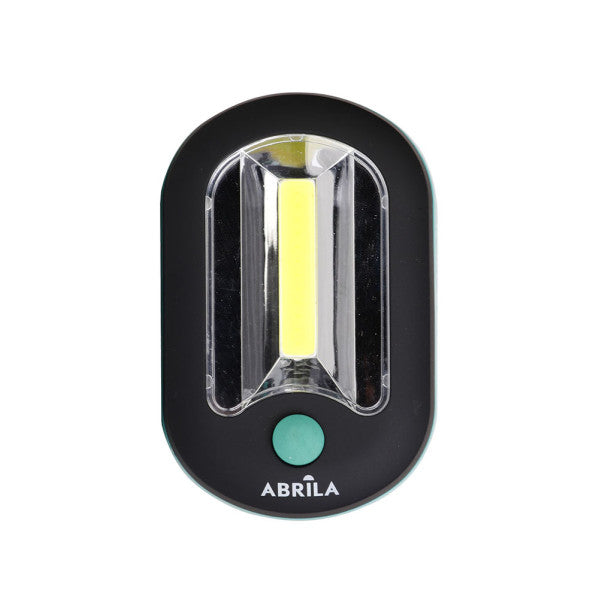 Linterna LED COB Flash Negra/Verde con gancho e imán, 200 lúmenes, detalle del gancho.