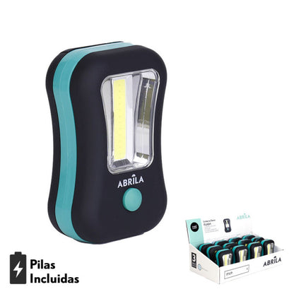 Linterna LED COB Flash Compacta negra y verde con gancho e imán, 200 lúmenes.