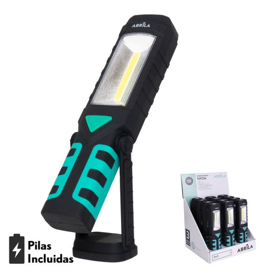 Linterna de Trabajo LED FOTON 300 Lúmenes Negro/Verde Fabrilamp - Vista frontal principal en fondo blanco | LuzGurú