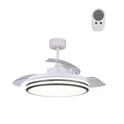 Ventilador Louis fabricado en acero color blanco con palas de ABS transparente