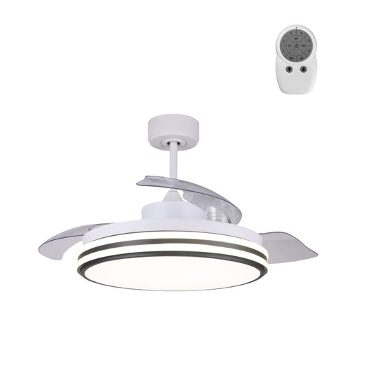Ventilador Louis fabricado en acero color blanco con palas de ABS transparente